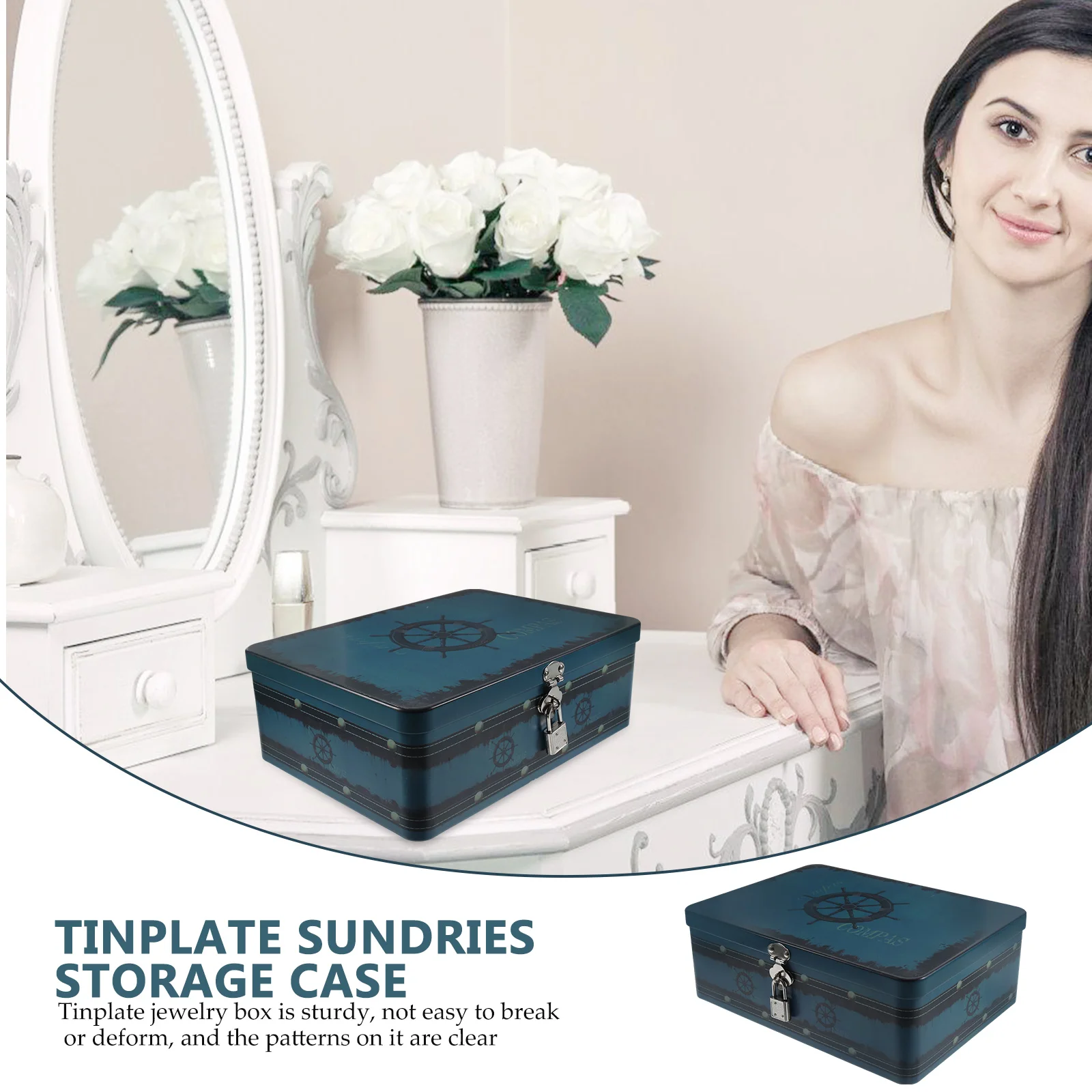 Small Lockable Tinplate Box Retro Desk Organizer Storage Container for Jewelry Necklace Earrings Keepsakes Documents Memorabilia
Small Lockable Tinplate Box Retro Desk Organizer Storage Container for Jewelry Necklace Earrings Keepsakes Documents Memorabilia