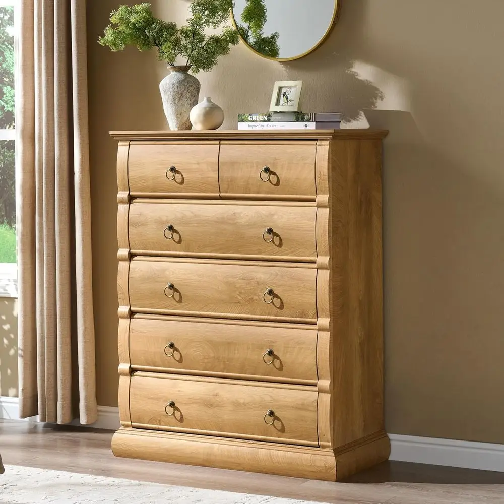 Vintage 41.5 Tall Chest with Curved Fronts and Retro Ring Pulls, Ideal for Bedroom, Living Room, or Hallway in Light Walnut
Vintage 41.5 Tall Chest with Curved Fronts and Retro Ring Pulls, Ideal for Bedroom, Living Room, or Hallway in Light Walnut