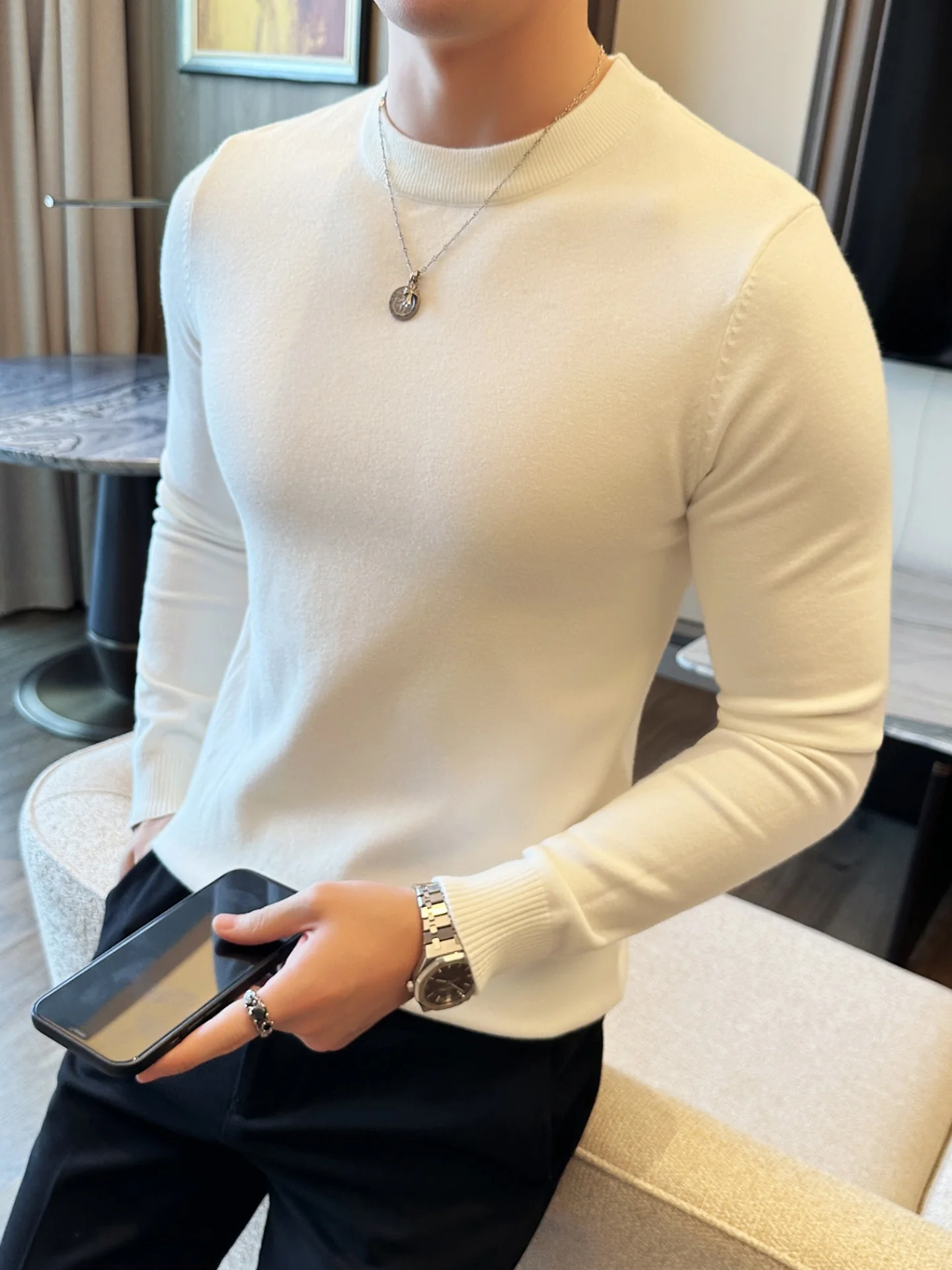 Men's Long Sve Knitted Sweater round Ne Slim Fit Color Faionable Versatile Tight Knit Base irt Autumn Winter
Men's Long Sve Knitted Sweater round Ne Slim Fit Color Faionable Versatile Tight Knit Base irt Autumn Winter