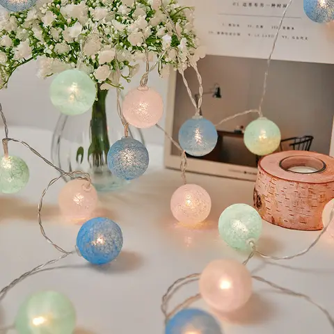 Cotton Ball String Fairy Night Lights LED Bulb Bedroom Christmas Halloween Outdoor Holiday Party Baby Bed Lights Decoration