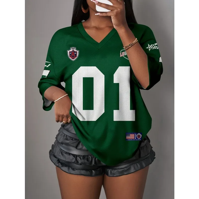 Новая летняя женская футболка в уличном стиле с принтом Retro11, с V-образным вырезом, коротким рукавом, спортивная футбольная майка Y2K, свободный оверсайз топ для беременных
Новая летняя женская футболка в уличном стиле с принтом Retro11, с V-образным вырезом, коротким рукавом, спортивная футбольная майка Y2K, свободный оверсайз топ для беременных