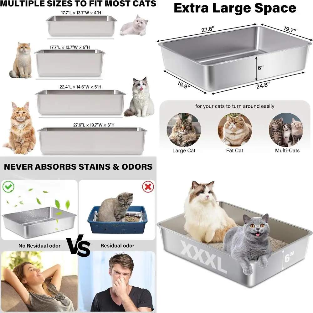 Очень большой лоток для кошек из нержавеющей стали, 28 x 20 x 6, без запаха, идеально подходит для крупных и нескольких кошек, с антипригарным покрытием, легко чистится
Очень большой лоток для кошек из нержавеющей стали, 28 x 20 x 6, без запаха, идеально подходит для крупных и нескольких кошек, с антипригарным покрытием, легко чистится