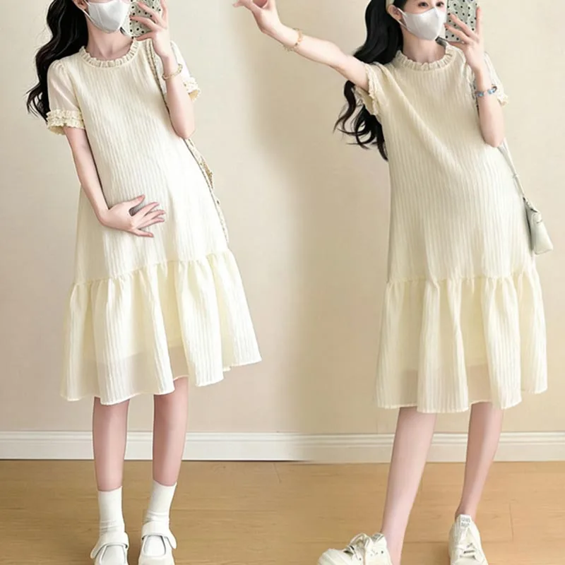 Maternity Dress Casual Style Loose Cool Slimming Comfortable Knitted Midi Dress round Neck Short Sleeve High Waist
Maternity Dress Casual Style Loose Cool Slimming Comfortable Knitted Midi Dress round Neck Short Sleeve High Waist