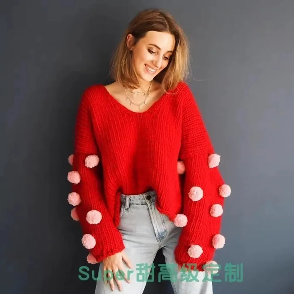 2024 New Year's Eve suit new V-neck three-dimensional wool ball sweater decoration pullover knit shirt clothes can be customized
2024 New Year's Eve suit new V-neck three-dimensional wool ball sweater decoration pullover knit shirt clothes can be customized