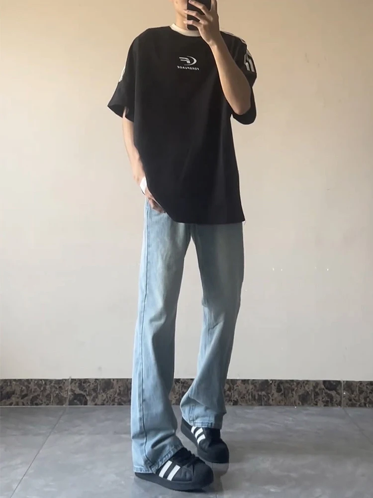 Washed Light Blue Men's Slim Fit Straight Leg Jeans Bell Bottom High Street American Style Summer Wearable Denim Youth Trend
Washed Light Blue Men's Slim Fit Straight Leg Jeans Bell Bottom High Street American Style Summer Wearable Denim Youth Trend