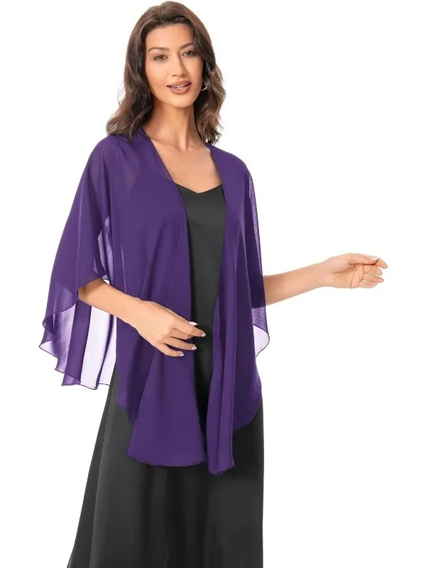 Lightweight Spring Summer Open Cardigan Shawl Purple Chiffon Asymmetrical Elegant Drifting Outerwear for Brides
Lightweight Spring Summer Open Cardigan Shawl Purple Chiffon Asymmetrical Elegant Drifting Outerwear for Brides