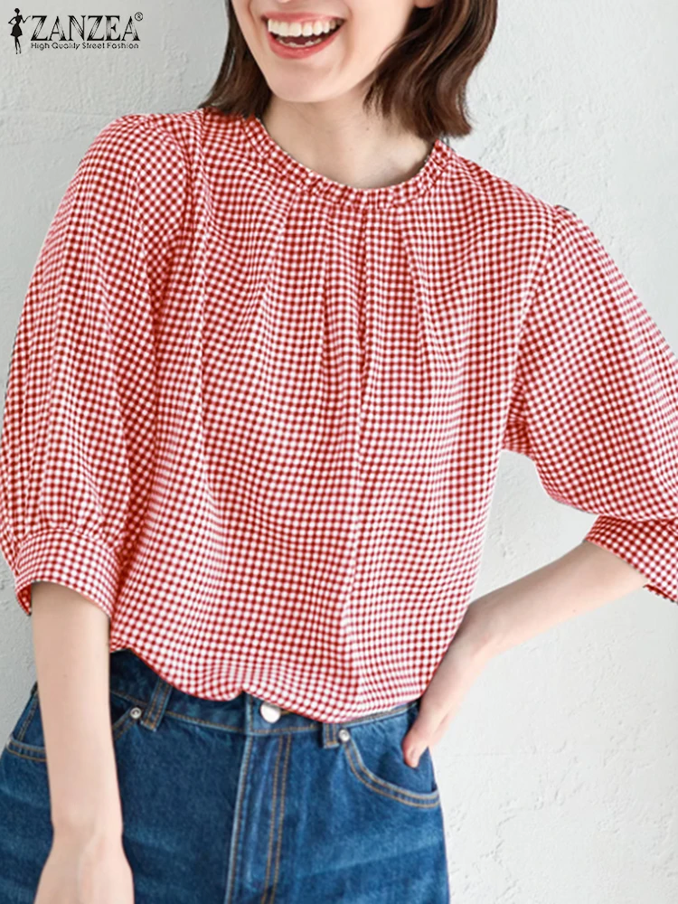 Women Elegant Short Sleeve Tunic Blouse 2025 ZANZEA Summer Plaid Checked Shirts Fashion Work OL Tops Casual O Neck Loose Blusas
Women Elegant Short Sleeve Tunic Blouse 2025 ZANZEA Summer Plaid Checked Shirts Fashion Work OL Tops Casual O Neck Loose Blusas