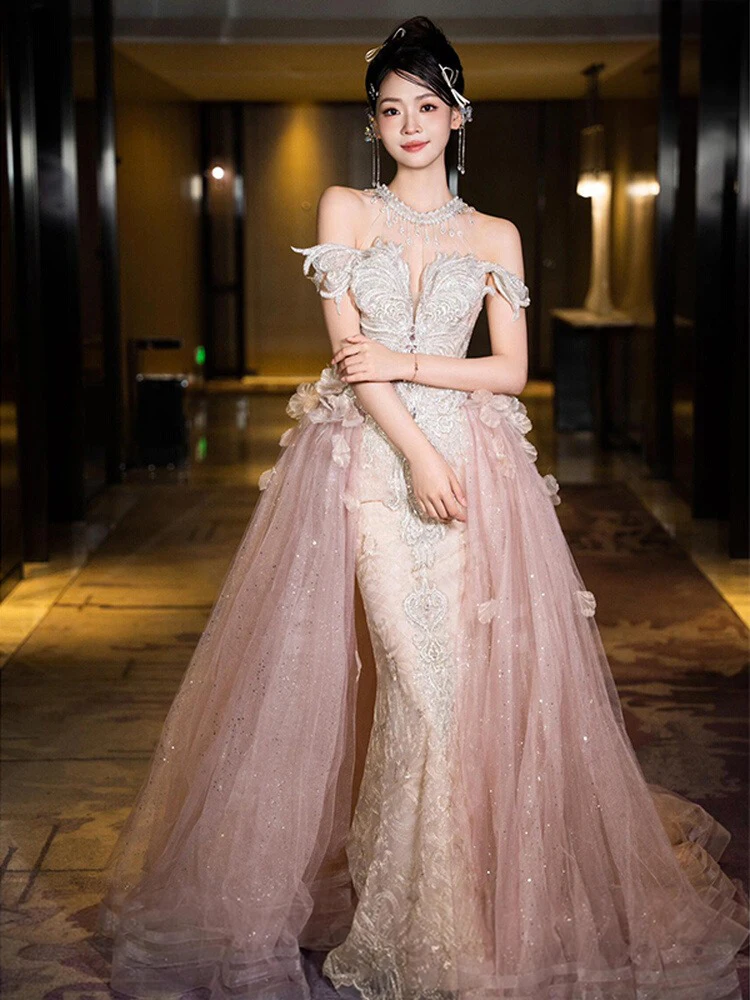 Pink Heavy Work Morning Robe Engagement Dinner Dr Luxury Ele Super Fairy T Bride Host Sexy mid Waist Fi Tail
Pink Heavy Work Morning Robe Engagement Dinner Dr Luxury Ele Super Fairy T Bride Host Sexy mid Waist Fi Tail