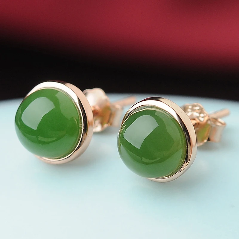 Hetian jade with oval cabochon, full green color, women's stud earrings, 925 silver inlaid jewelry
Hetian jade with oval cabochon, full green color, women's stud earrings, 925 silver inlaid jewelry
