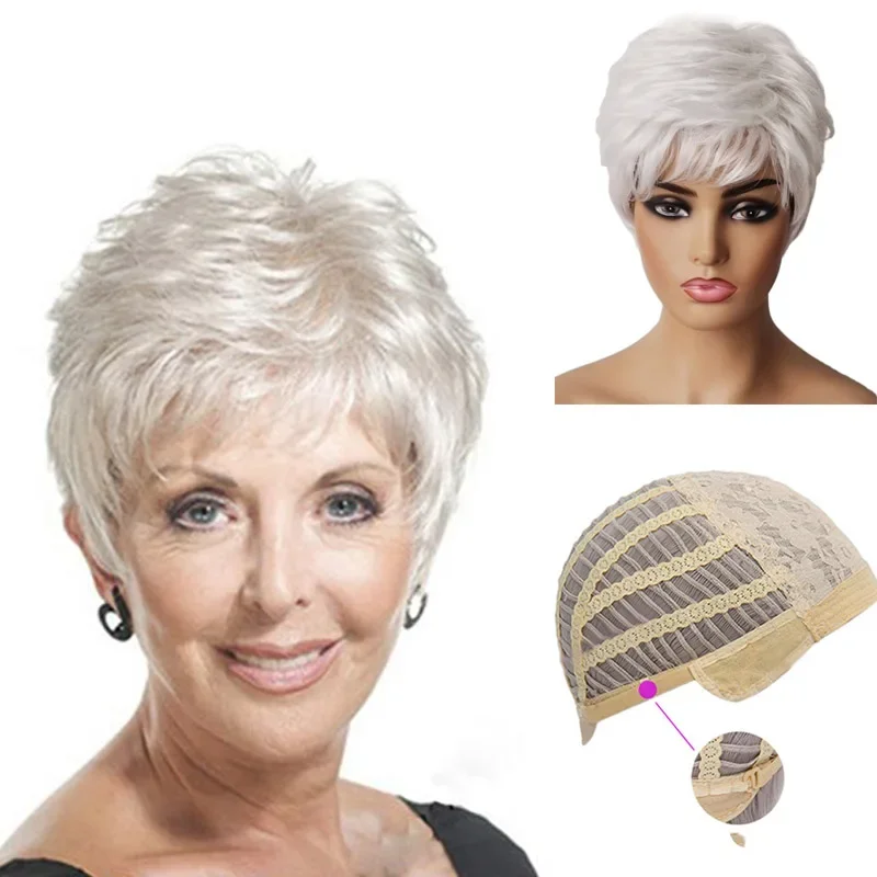 Middle-aged Women Wig Short Silver White Ombre Synthetic Wig Short Layered Curly Hair Puffy Bangs for Women Daily Party Use
Middle-aged Women Wig Short Silver White Ombre Synthetic Wig Short Layered Curly Hair Puffy Bangs for Women Daily Party Use