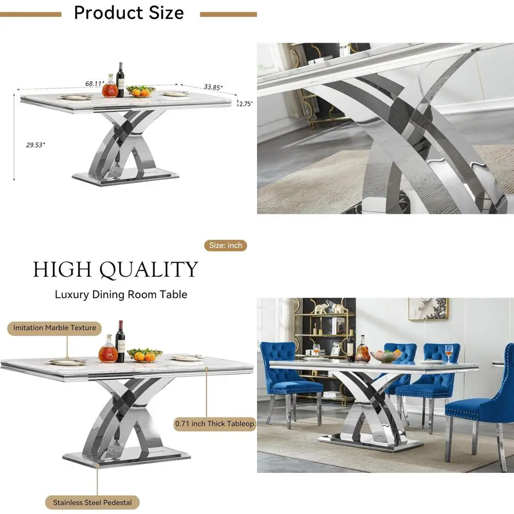 Luxurious Marble-Top Dining Table, 68.11 x 0.71, Silver Steel Pedestal, Seats 8
Luxurious Marble-Top Dining Table, 68.11 x 0.71, Silver Steel Pedestal, Seats 8