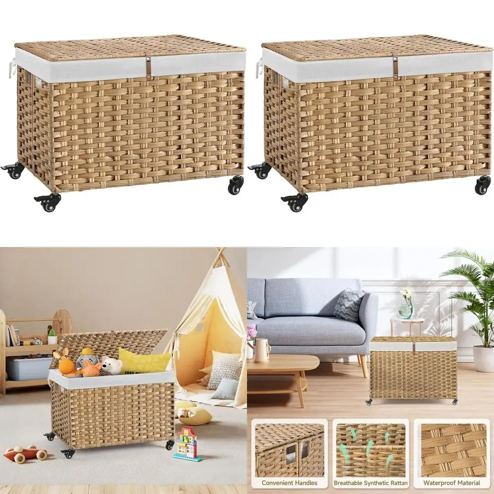 Корзина для хранения из натурального ротанга с крышкой, вместимость 180 л, колесиками и ручками, складная, с металлическим каркасом и съемным вкладышем.
Корзина для хранения из натурального ротанга с крышкой, вместимость 180 л, колесиками и ручками, складная, с металлическим каркасом и съемным вкладышем.