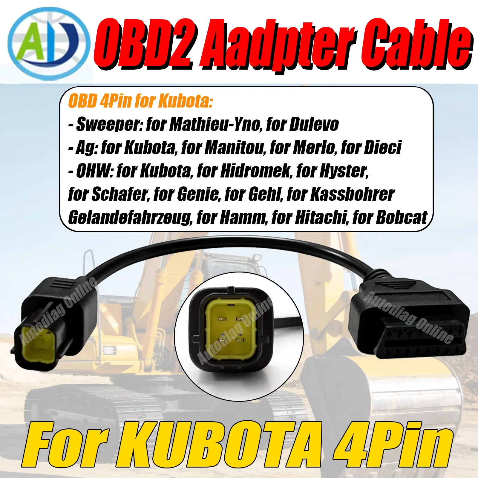 For Kubota OBD2 Diagnostic Cable for Takeuchi Digger OBD2 Connector Cable For Python Interface Kubota Truck OBD2 Adapter Cable