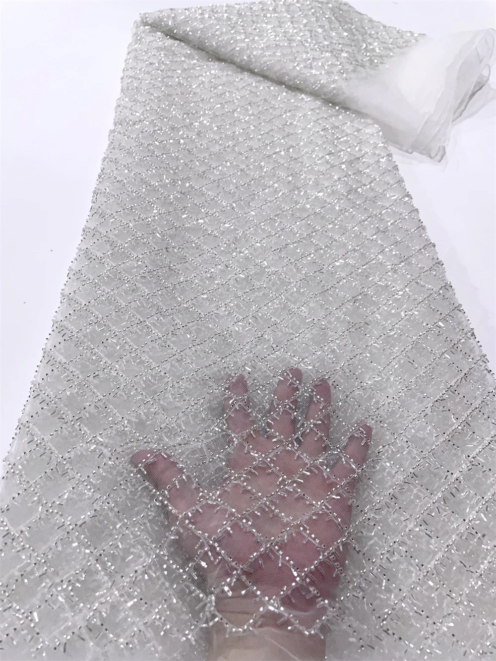White African Handmade Bead Lace Fabric For Wedding 2023 High Quality Nigerian French Mesh Tulle Lace Fabrics With Sequins Cloth
White African Handmade Bead Lace Fabric For Wedding 2023 High Quality Nigerian French Mesh Tulle Lace Fabrics With Sequins Cloth