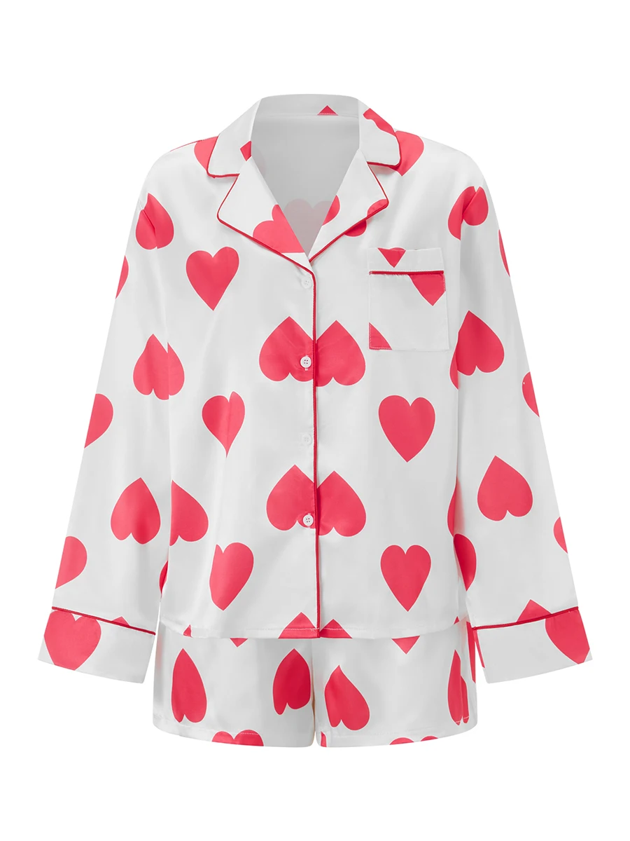 Women s Valentine s Day Lounge Set Long Sleeve Heart Print Shirt Shorts Sleepwear Sets
Women s Valentine s Day Lounge Set Long Sleeve Heart Print Shirt Shorts Sleepwear Sets