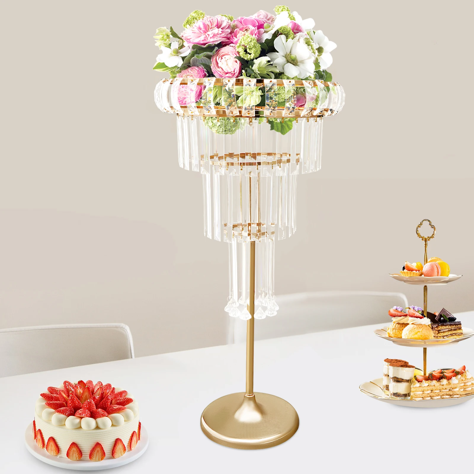 4-story Round Base Gold Flower Stand High Load-bearing Display Stand with Crystal Tassels Ballroom Guide Frame
4-story Round Base Gold Flower Stand High Load-bearing Display Stand with Crystal Tassels Ballroom Guide Frame
