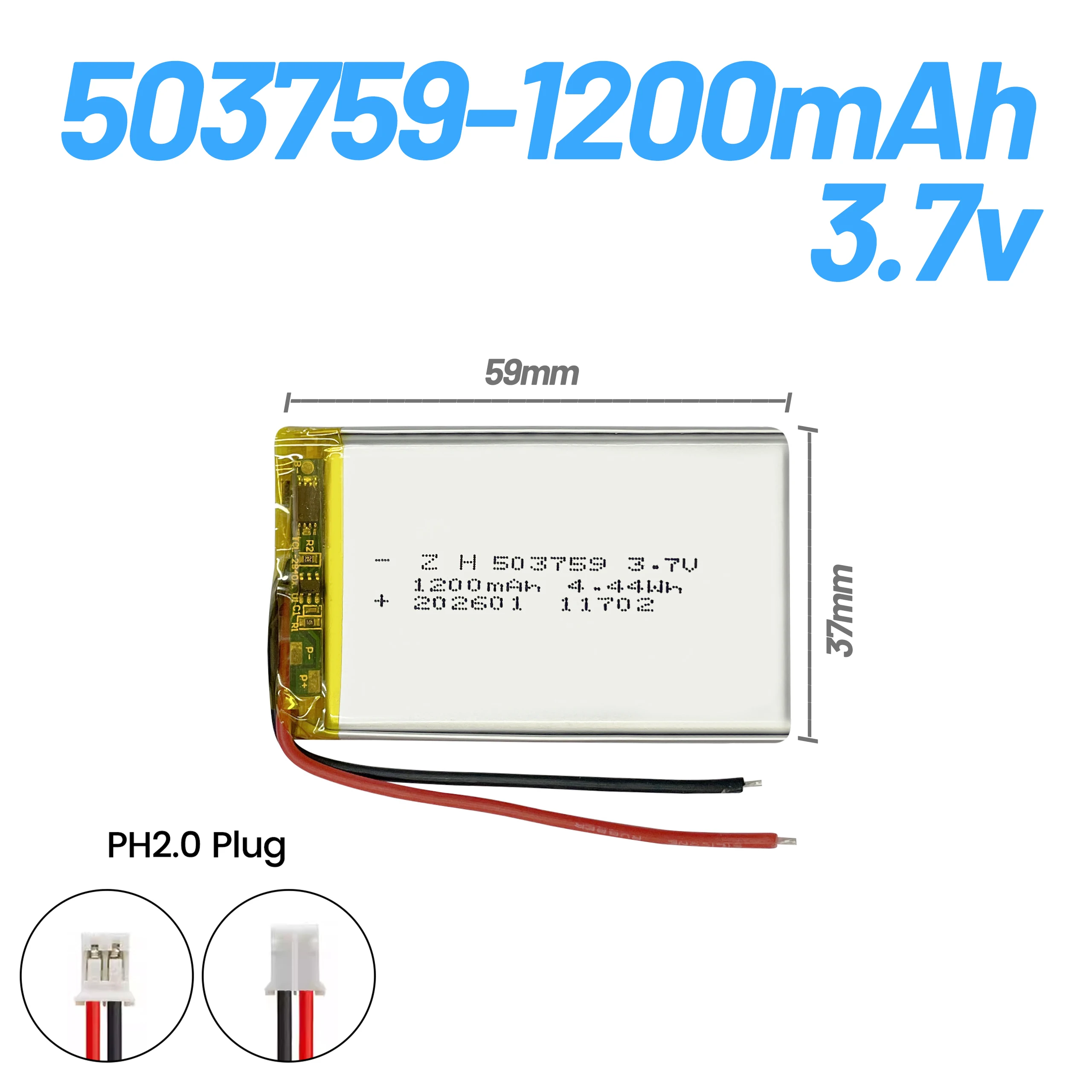 1200mAh 3.7V 503759 Polymer Lipo Battery for LED Lights Bluetooth Speaker 053759 Battery
1200mAh 3.7V 503759 Polymer Lipo Battery for LED Lights Bluetooth Speaker 053759 Battery