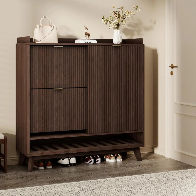 Space-Saving Fluted Shoe Cabinet for Entryway – Narrow Freestanding Wooden Shoe Organizer with Sliding Door, 2 Turn
Space-Saving Fluted Shoe Cabinet for Entryway – Narrow Freestanding Wooden Shoe Organizer with Sliding Door, 2 Turn