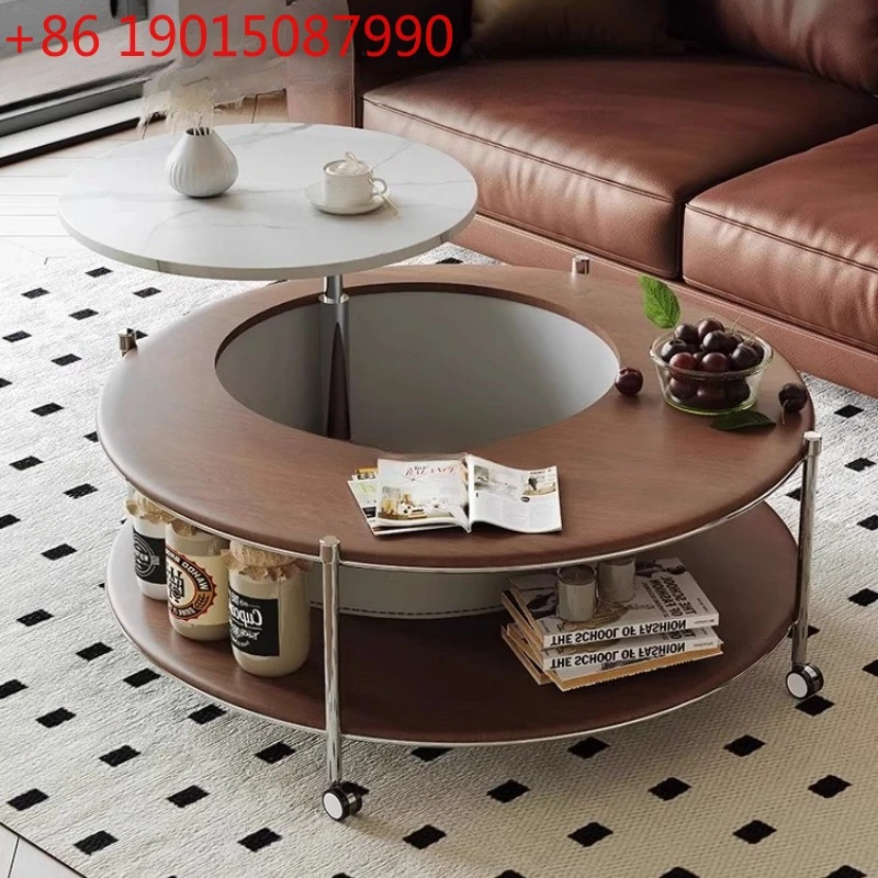 Medieval walnut round marble premium pulley lift rotating saddle leather creative coffee table
Medieval walnut round marble premium pulley lift rotating saddle leather creative coffee table