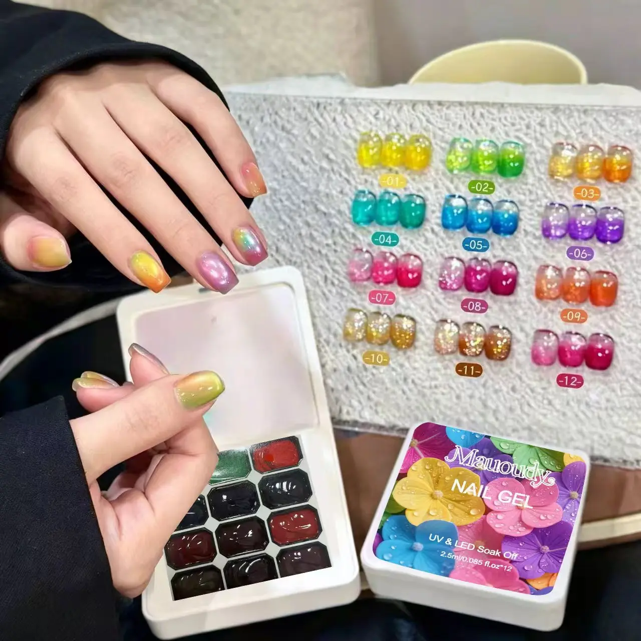 12-grid jelly-colored candy-colored series, high-transparency, no-rinse gel nail polish, UV nail gel, DIY nail art.
12-grid jelly-colored candy-colored series, high-transparency, no-rinse gel nail polish, UV nail gel, DIY nail art.