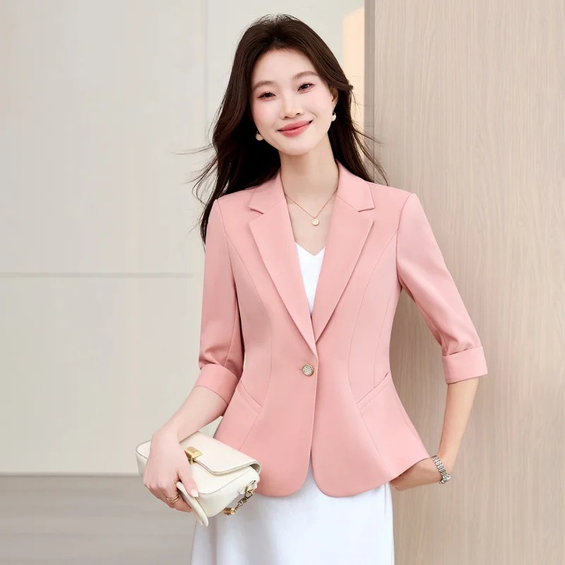 Pink three-quarter sleeve blazer for women2026New Spring-Summer Lightweight Casual Short Sleeve Blazer for Petite Individuals
Pink three-quarter sleeve blazer for women2026New Spring-Summer Lightweight Casual Short Sleeve Blazer for Petite Individuals