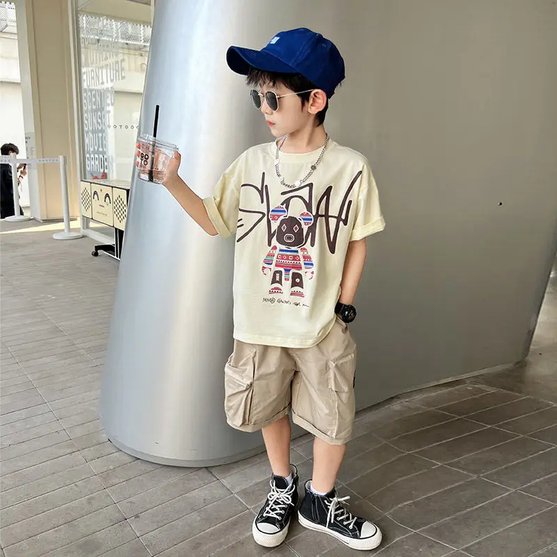 Boys Short Sleeve Clothing Set 2023 Summer New Fashion O-neck Cartoon T-shirt & Cargo Pants 2 Pieces Teenager Clothes Outfits
Boys Short Sleeve Clothing Set 2023 Summer New Fashion O-neck Cartoon T-shirt & Cargo Pants 2 Pieces Teenager Clothes Outfits