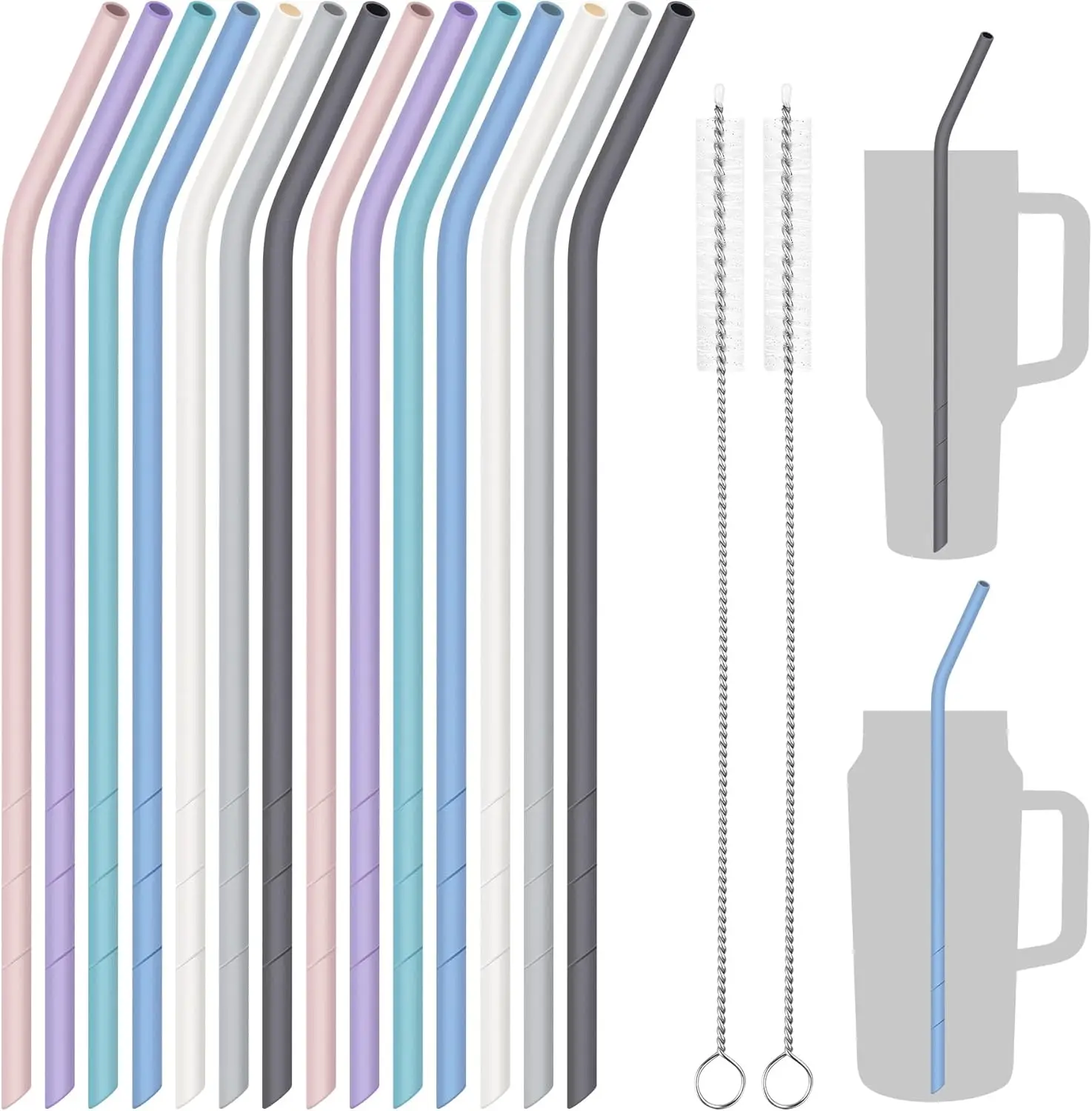 14-Piece Silicone Straw Set for Large Tumblers, Extra Long Reusable Drinking Straws with Cleaning Brushes
14-Piece Silicone Straw Set for Large Tumblers, Extra Long Reusable Drinking Straws with Cleaning Brushes