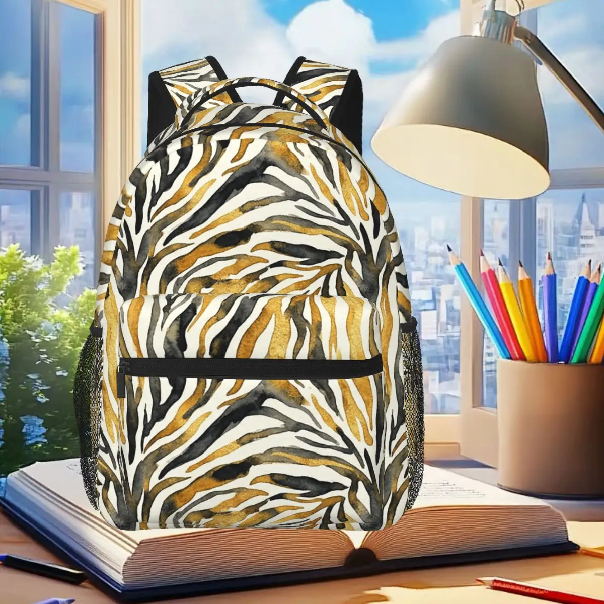 Gold Black Zebra Print Pattern Backpack Student Boys Girls BookBag Children School Bag Laptop Shoulder Bags for Men Women
Gold Black Zebra Print Pattern Backpack Student Boys Girls BookBag Children School Bag Laptop Shoulder Bags for Men Women