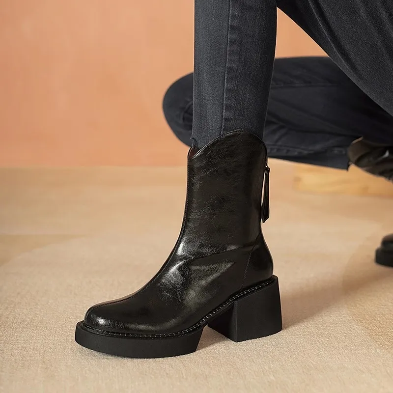 New Autumn Shoes Women Split Leather Platform Shoe Women Cowboy Boots Round Toe Chunky Boots Women Solid Black Women Shoes
New Autumn Shoes Women Split Leather Platform Shoe Women Cowboy Boots Round Toe Chunky Boots Women Solid Black Women Shoes