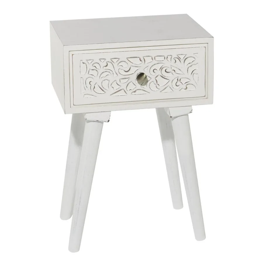 16" x 24" White Mango Wood Intricately Carved Single Drawer Scroll Accent Table 1-Piece
16" x 24" White Mango Wood Intricately Carved Single Drawer Scroll Accent Table 1-Piece
