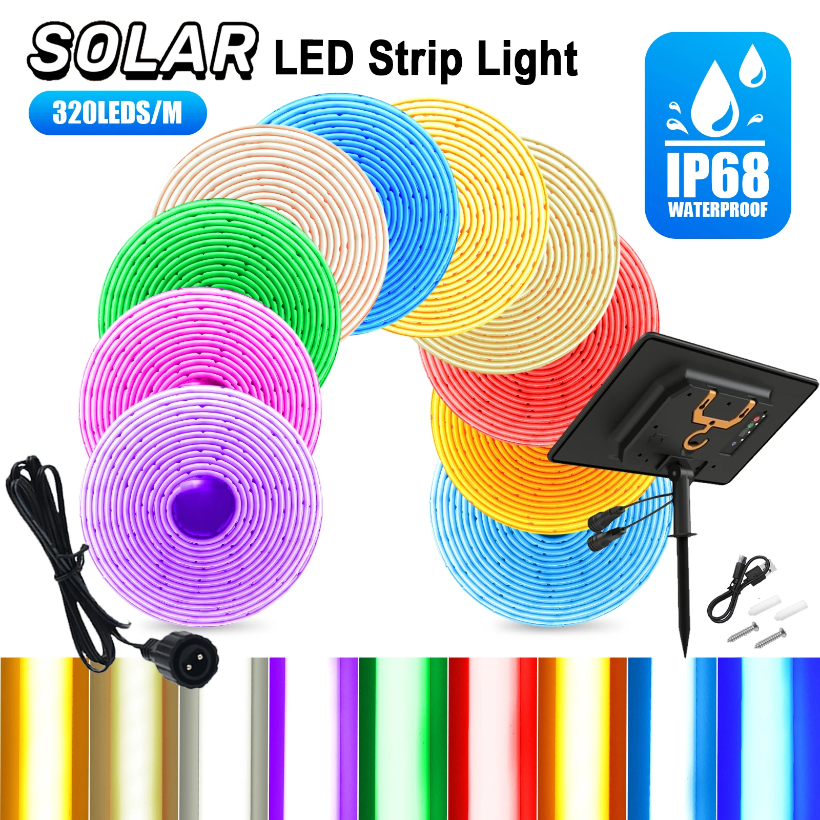 IP68 Waterproof COB Solar Neon Light Strip DC 24V Flexible LED Tape Red Green Blue Warm White 320LED/M Courtyard Garden Lighting
IP68 Waterproof COB Solar Neon Light Strip DC 24V Flexible LED Tape Red Green Blue Warm White 320LED/M Courtyard Garden Lighting