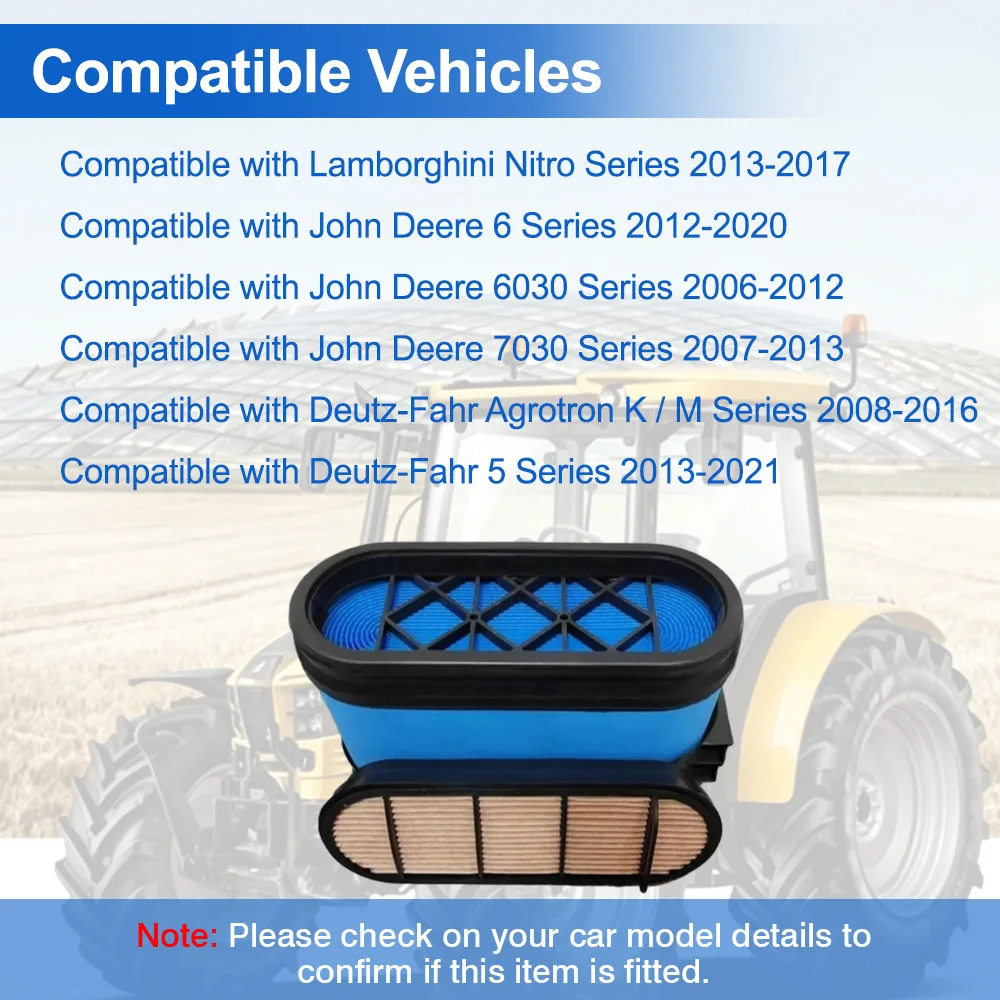 Воздушный фильтр для экскаваторов и тракторов Deutz-Fahr 5 серии, John Deere 6, 6030, 7030 серий, P608665, P606121, P614480, P607542
Воздушный фильтр для экскаваторов и тракторов Deutz-Fahr 5 серии, John Deere 6, 6030, 7030 серий, P608665, P606121, P614480, P607542