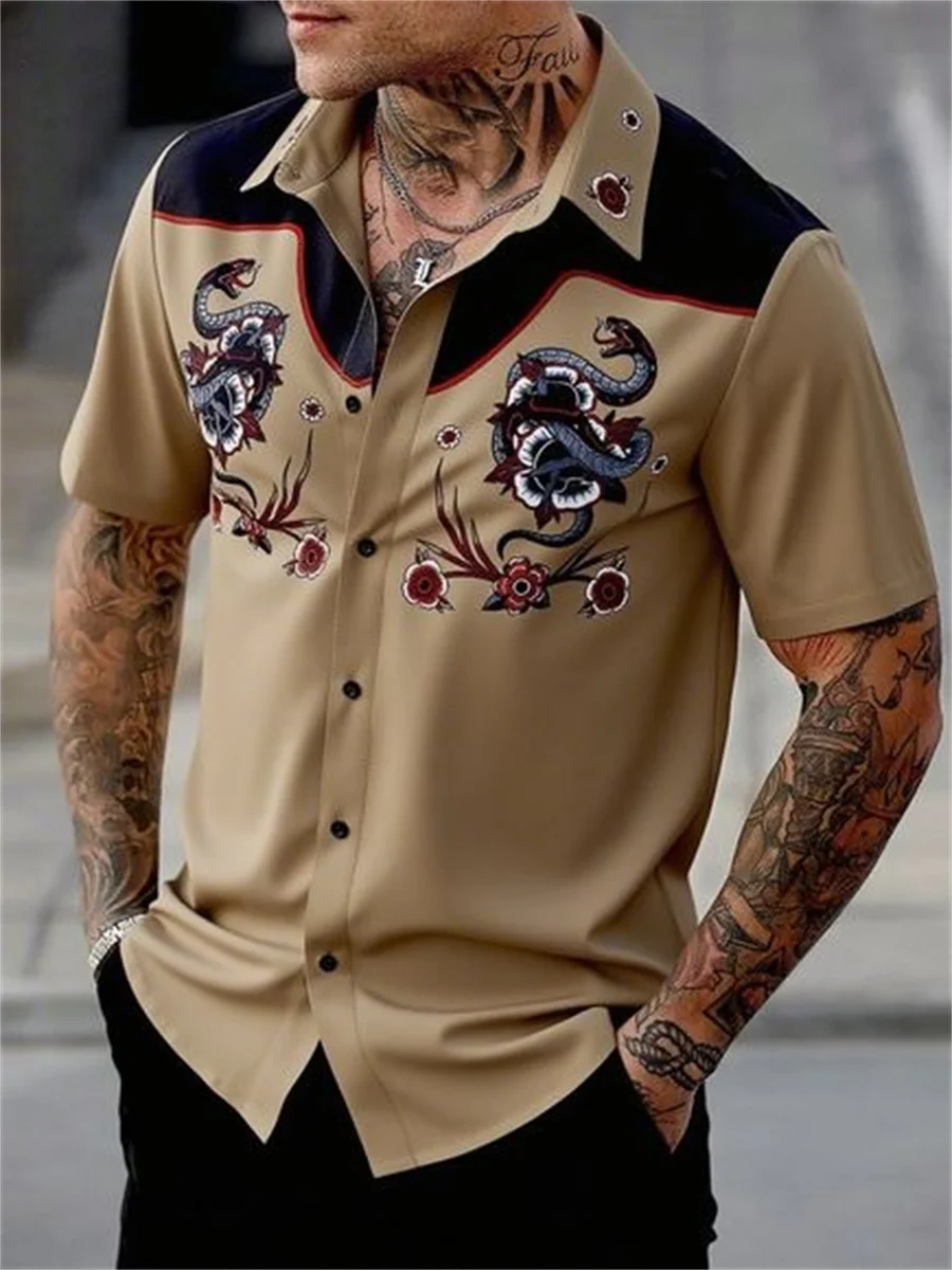 2025 new men's tribal pattern art short-sleeved shirt Western denim style high-quality button-down top elegant and comfortable
2025 new men's tribal pattern art short-sleeved shirt Western denim style high-quality button-down top elegant and comfortable