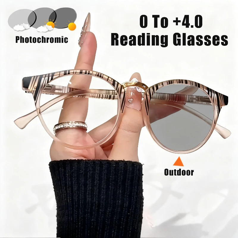 Women's INS Style Photochromic Reading Glasses Retro Oval Frame Ultra-Light Turn Grey Presbyopia Glasses with Plus Diopters
Women's INS Style Photochromic Reading Glasses Retro Oval Frame Ultra-Light Turn Grey Presbyopia Glasses with Plus Diopters