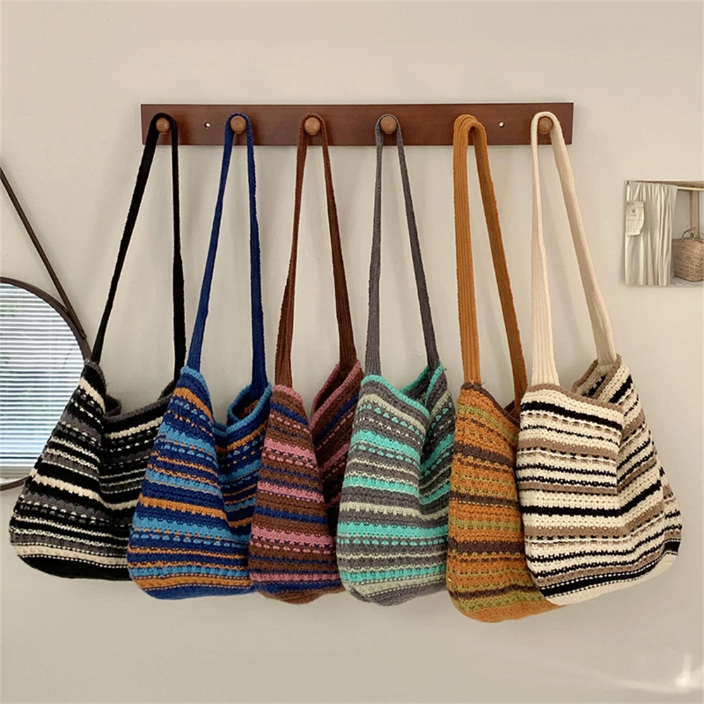 Women's Chunky Wool Knitting Handbag Rainbow Stripes Tote Weaving Shopping Bags Fashion Winter Crossbody Soft Large Shoulder Bag
Women's Chunky Wool Knitting Handbag Rainbow Stripes Tote Weaving Shopping Bags Fashion Winter Crossbody Soft Large Shoulder Bag