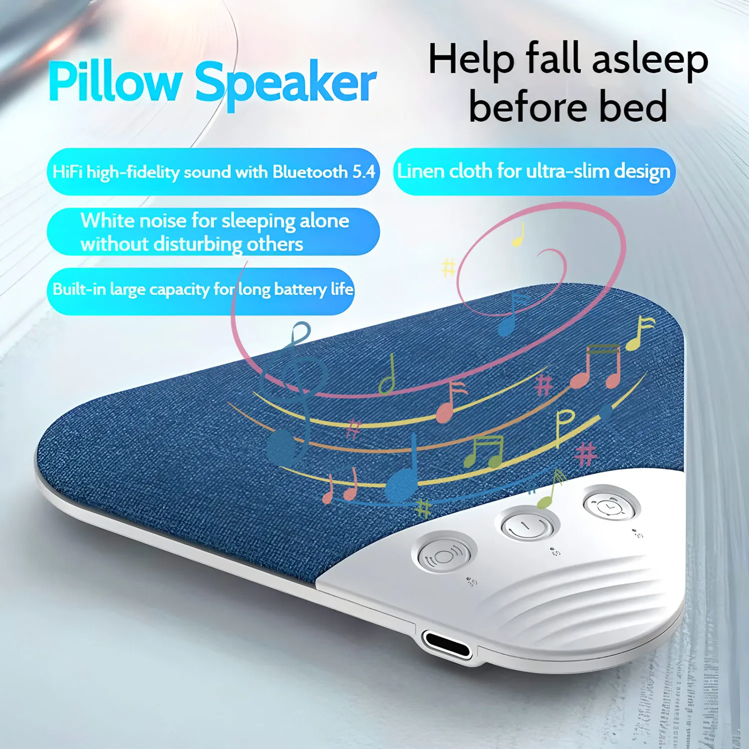 White Noise Pillow Speaker Bluetooth Hi-Fi Stereo Sound Ultrathin Sleep Aid Pillow-mounted Audio Player With White Noise Library
White Noise Pillow Speaker Bluetooth Hi-Fi Stereo Sound Ultrathin Sleep Aid Pillow-mounted Audio Player With White Noise Library