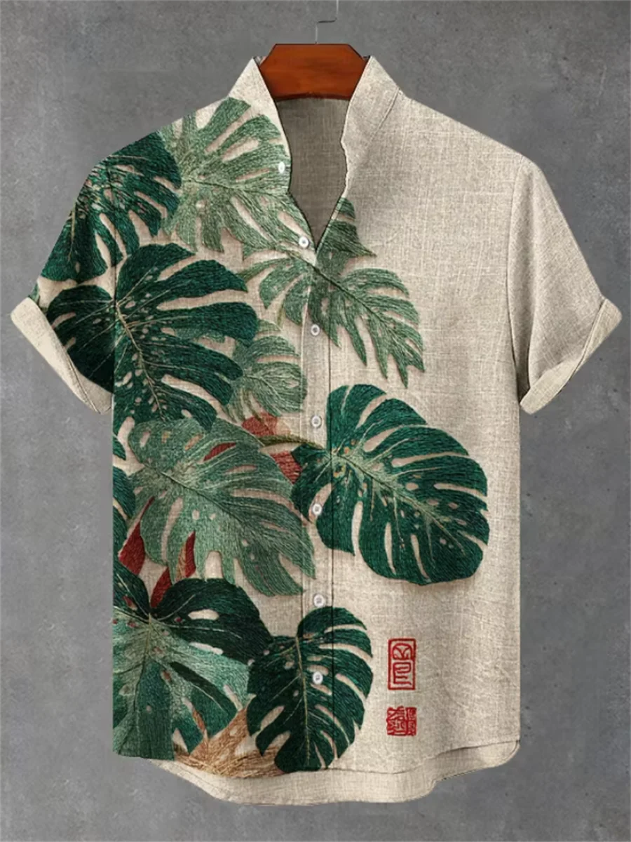 Men's short sleeved linen shirt, stand up collar, button design, digital printing, casual and comfortable, fashionable dressing
Men's short sleeved linen shirt, stand up collar, button design, digital printing, casual and comfortable, fashionable dressing