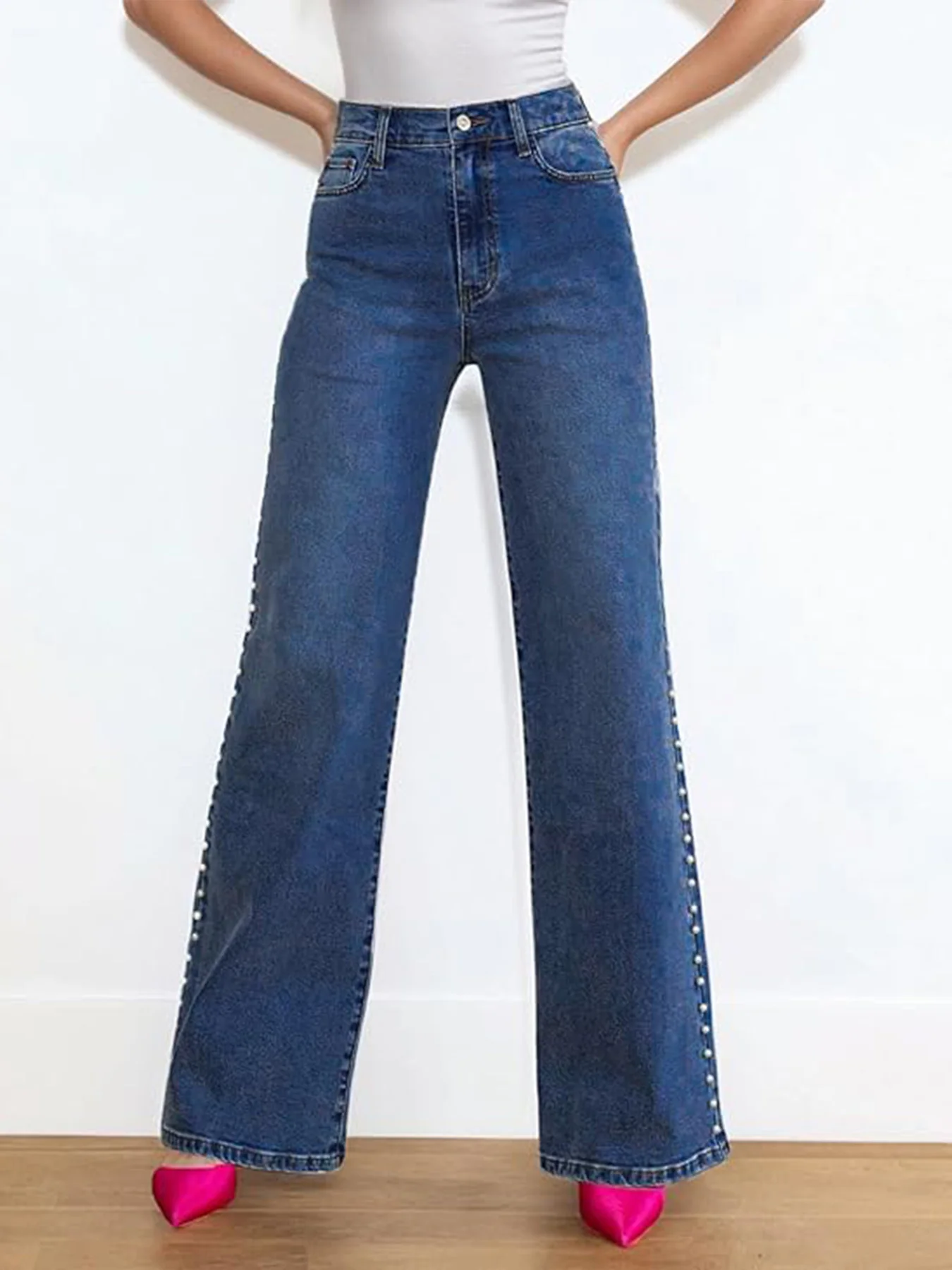 Pearl-decorated vintage casual blue jeans, women's straight-leg jeans, suitable for all seasons, classic style, basic style, ver
Pearl-decorated vintage casual blue jeans, women's straight-leg jeans, suitable for all seasons, classic style, basic style, ver