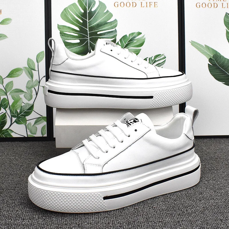 Korean style men's casual elevator shoes lace-up black white genuine leather shoe flats platform height increasing sneakers male
Korean style men's casual elevator shoes lace-up black white genuine leather shoe flats platform height increasing sneakers male