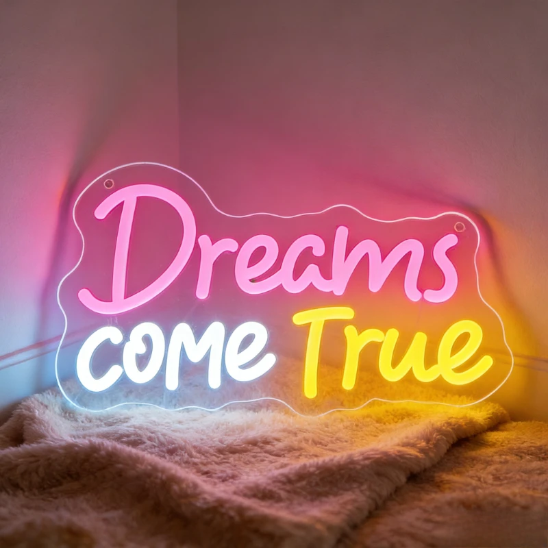 Dreams Come True LED Neon Sign for Bedroom Living Room Home Decor Inspirational Quote Creates Dreamy Romantic Atmosphere
Dreams Come True LED Neon Sign for Bedroom Living Room Home Decor Inspirational Quote Creates Dreamy Romantic Atmosphere