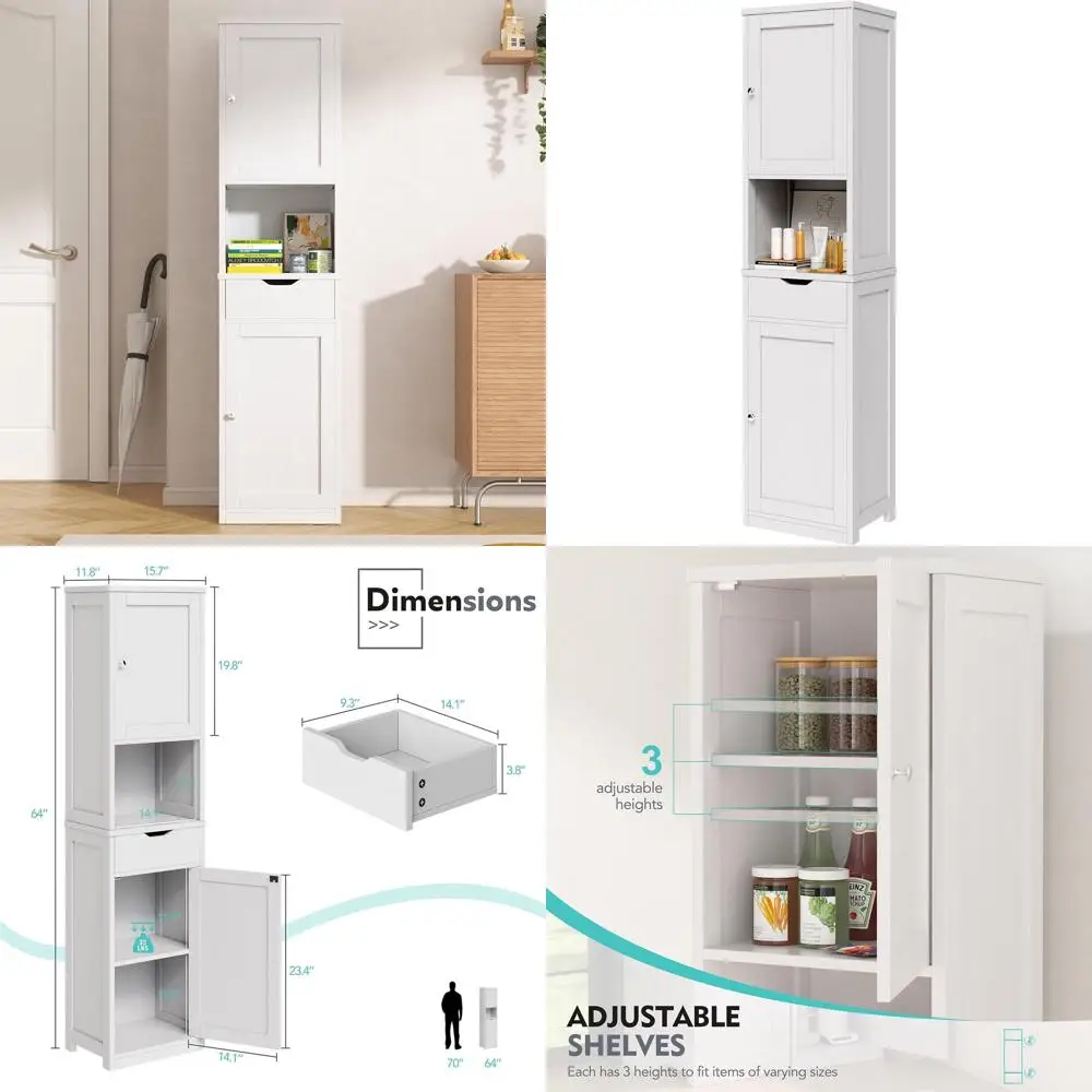 64 High Slim Storage Cabinet for Small Spaces, Adjustable Shelves, Modern Freestanding Unit, White
64 High Slim Storage Cabinet for Small Spaces, Adjustable Shelves, Modern Freestanding Unit, White