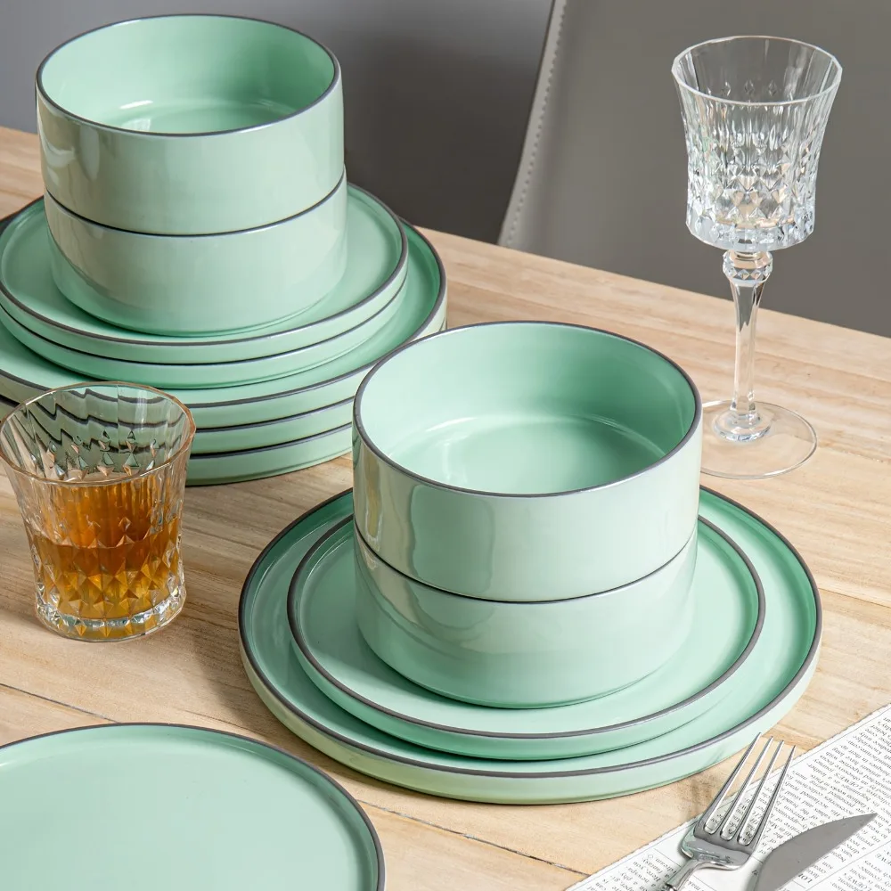 12pcs Light Green Reactive Glaze Ceramic Dinnerware Set - Mint-Green Stoneware Plates, Salad Plates & Bowls, Scratch-Resistant & Anti-Slip, Microwave/Dishwasher Safe, Stackable Dinnerware for 4-Person Table Setting, Elegant Modern Service
12pcs Light Green Reactive Glaze Ceramic Dinnerware Set - Mint-Green Stoneware Plates, Salad Plates & Bowls, Scratch-Resistant & Anti-Slip, Microwave/Dishwasher Safe, Stackable Dinnerware for 4-Person Table Setting, Elegant Modern Service