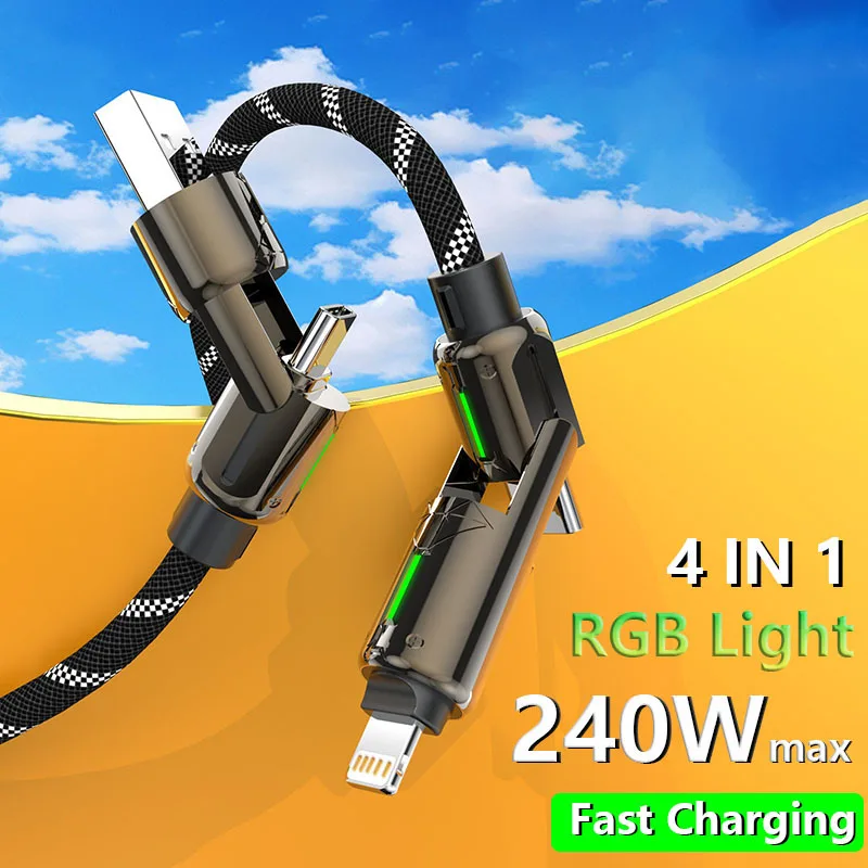 4 in1 Kirsite Type C to Type C PD 240W Fast Charging Cable RGB USB C Cable for iPhone Samsung Xiaomi Braid Data Cord 1.2M
4 in1 Kirsite Type C to Type C PD 240W Fast Charging Cable RGB USB C Cable for iPhone Samsung Xiaomi Braid Data Cord 1.2M