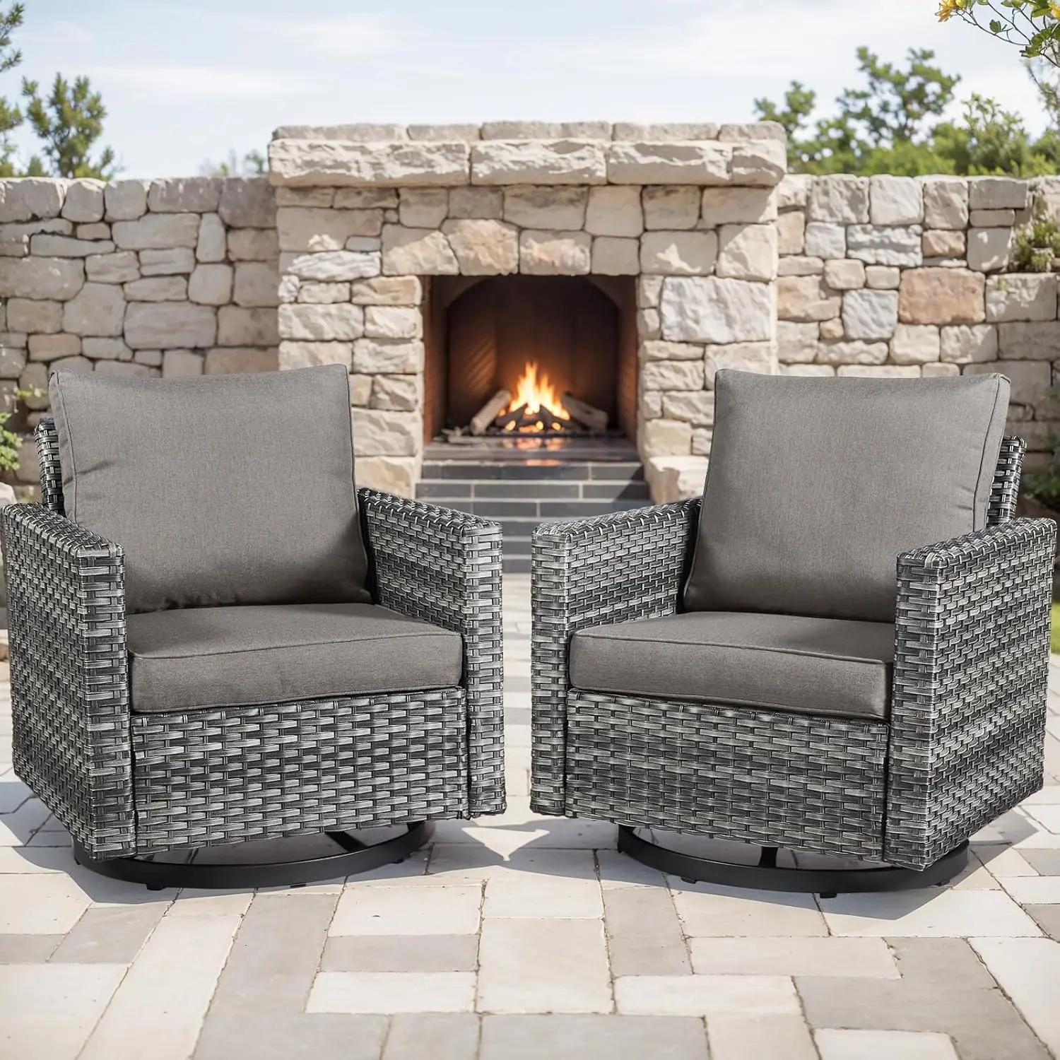 Mixed Grey Wicker Swivel Rocker Patio Chairs Set of 2 Waterproof Cushions Metal Frame for Porch Deck Backyard, Customized
Mixed Grey Wicker Swivel Rocker Patio Chairs Set of 2 Waterproof Cushions Metal Frame for Porch Deck Backyard, Customized