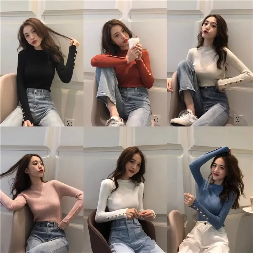 Autumn Chic Striped Solid Color Casual Women Pullovers Korean Basic O-Neck Fashion Button Long Sleeves Knitting Female Pullovers
Autumn Chic Striped Solid Color Casual Women Pullovers Korean Basic O-Neck Fashion Button Long Sleeves Knitting Female Pullovers