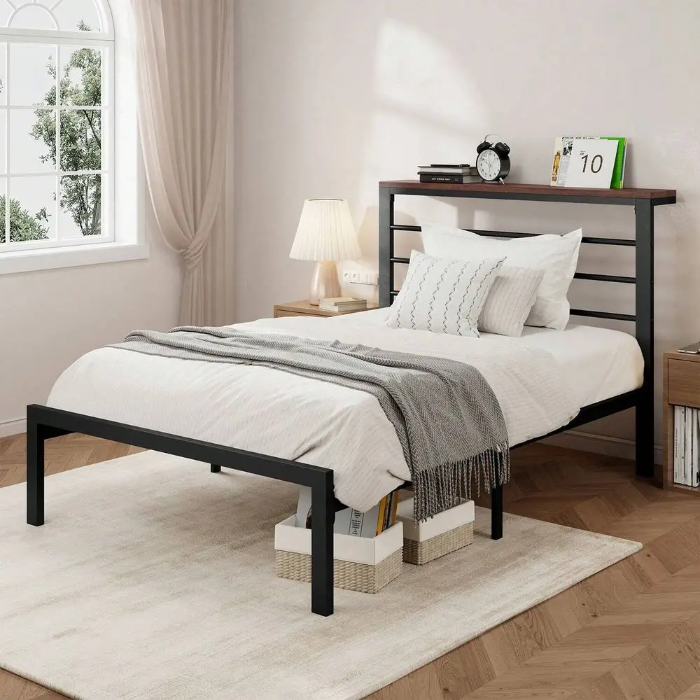 Modern Bed Frame With 4.7 Headboard Shelf, HeavyDuty Platform Bed Frame, No Box Spring Needed, Black Shelf Brwon Shelf Bed Fram
Modern Bed Frame With 4.7 Headboard Shelf, HeavyDuty Platform Bed Frame, No Box Spring Needed, Black Shelf Brwon Shelf Bed Fram