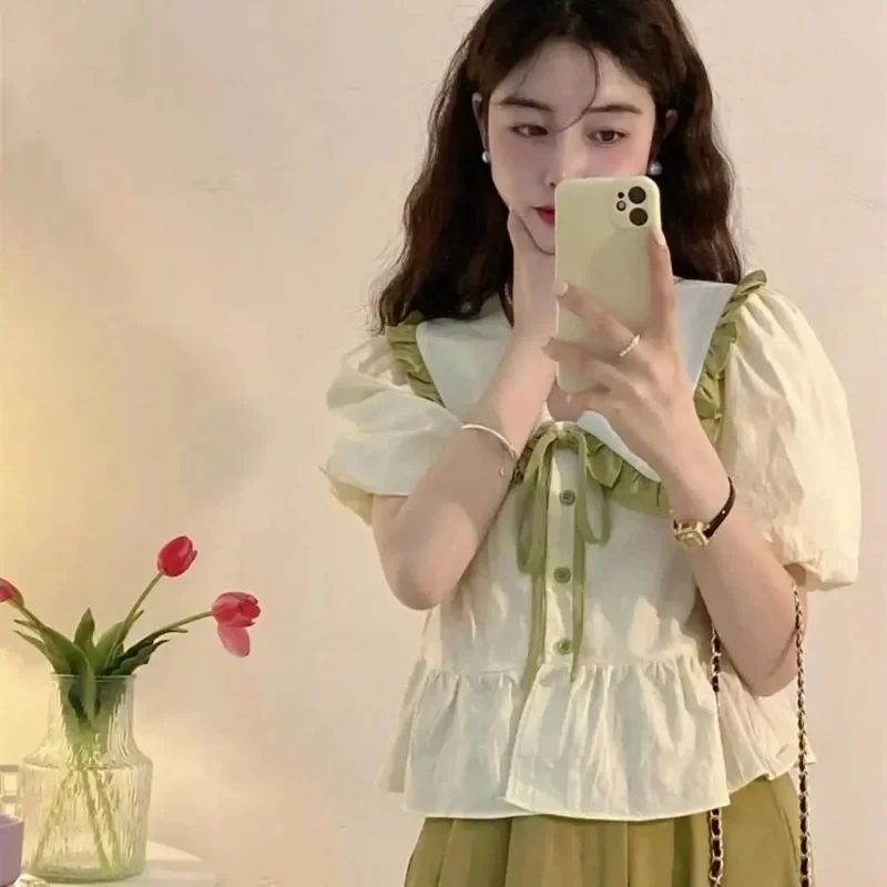 Blusas Mujer De Moda 2025 Verano Summer Crop Top Women Blouse Chemise Femme Pink Shirts Korean Sweet Bow Doll Neck Shirt
Blusas Mujer De Moda 2025 Verano Summer Crop Top Women Blouse Chemise Femme Pink Shirts Korean Sweet Bow Doll Neck Shirt