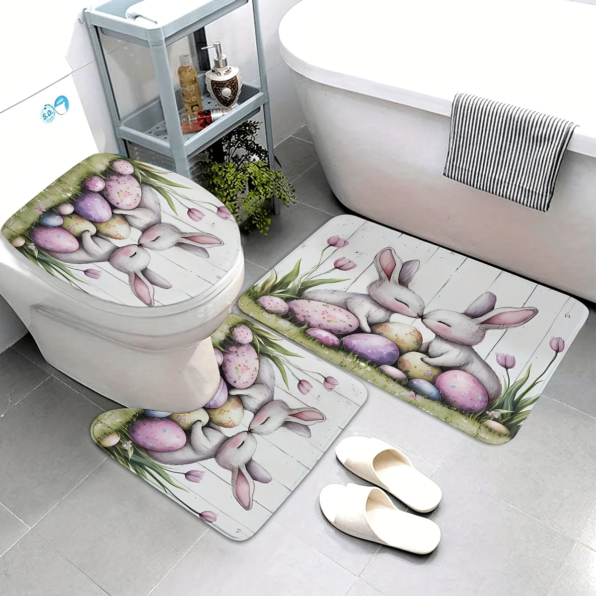 3-х предметный набор нескользящих ковриков для ванны с весенним пасхальным кроликом, нескользящий коврик для ванной, коврик для ванной комнаты, U-образный коврик для унитаза, чехол на сиденье унитаза
3-х предметный набор нескользящих ковриков для ванны с весенним пасхальным кроликом, нескользящий коврик для ванной, коврик для ванной комнаты, U-образный коврик для унитаза, чехол на сиденье унитаза