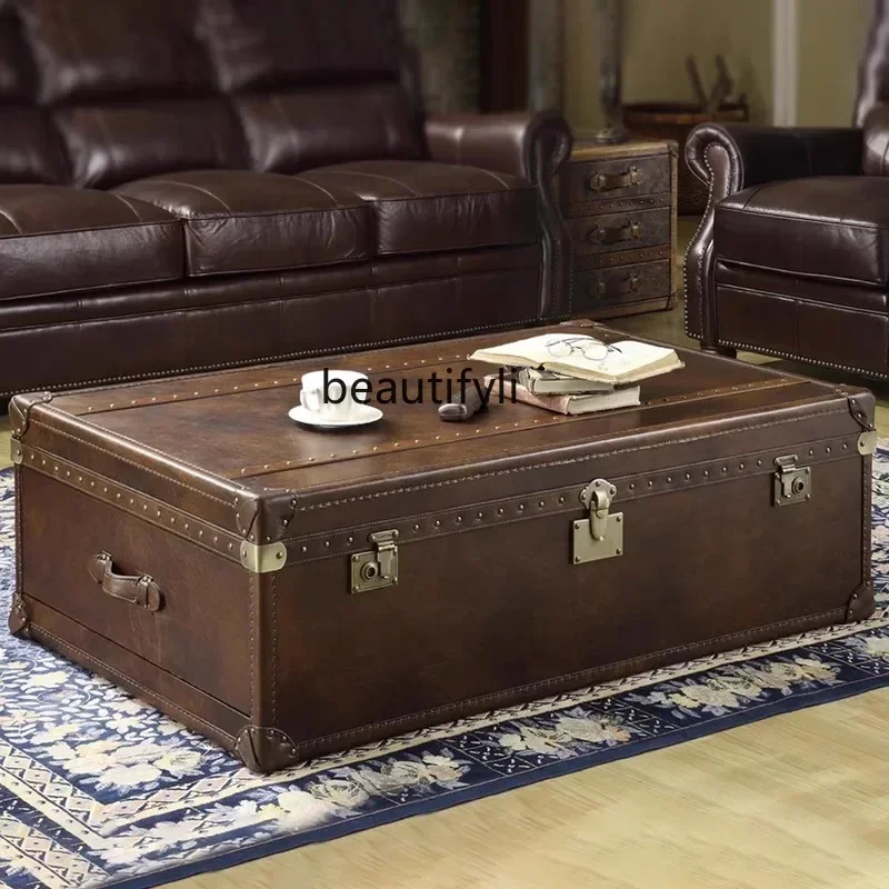 yj9 American retro leather coffee table decorative cabinet, ancient style homestay oil wax leather suitcase coffee table 
yj9 American retro leather coffee table decorative cabinet, ancient style homestay oil wax leather suitcase coffee table
