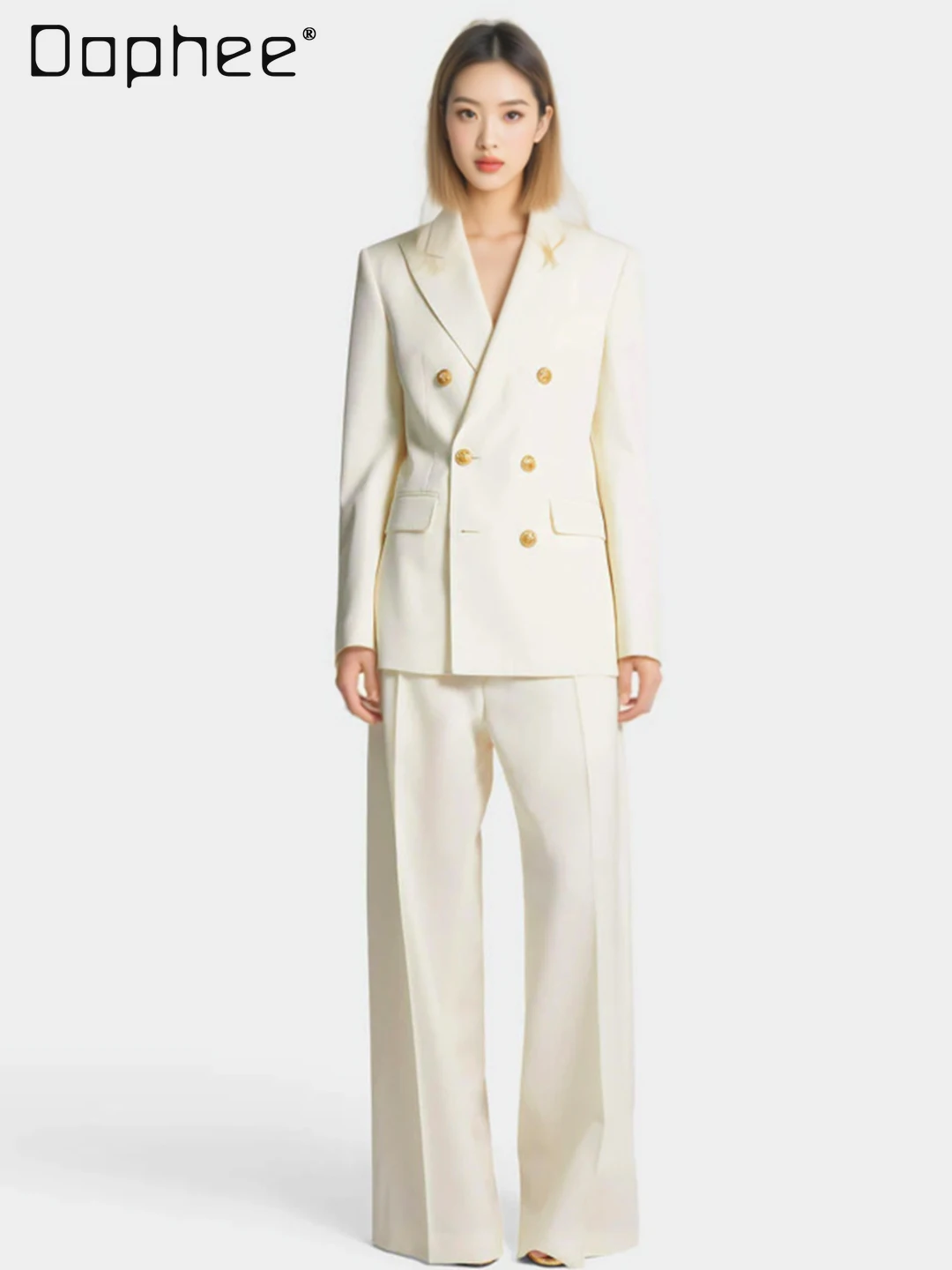 High-end Slim Fit White Suit Set Commuter Style Cross Collar Single-breasted Long Sleeve Blazer Straight-leg Pants Two-piece Set
High-end Slim Fit White Suit Set Commuter Style Cross Collar Single-breasted Long Sleeve Blazer Straight-leg Pants Two-piece Set